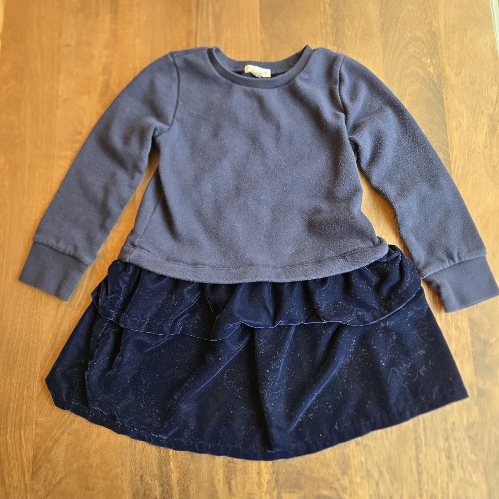 Crewcuts Navy Girls Sweatshirt DRESS with Velvet Skirt Size 5